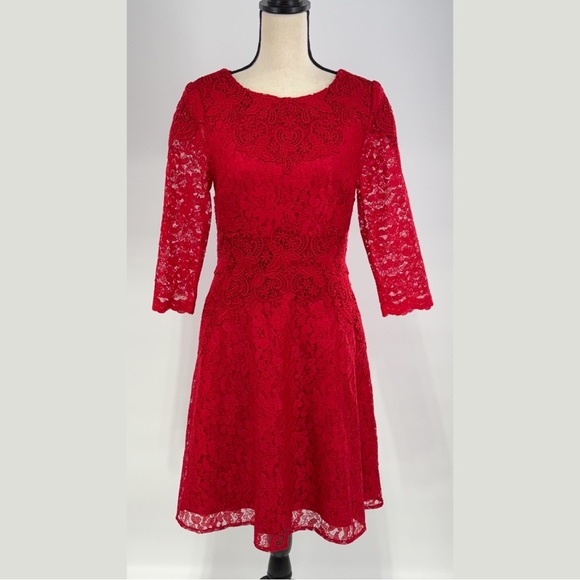 Antonio Melani Red Lace Fit & Flare Dress – Size 4 - Picture 8 of 14